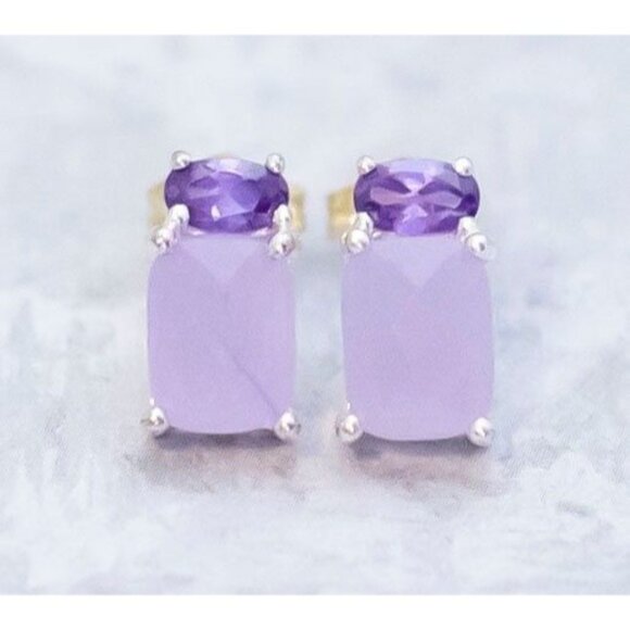 Vintage Sterling Silver Purple Gem Stone Stud Earrings | CD1 - Picture 2 of 3